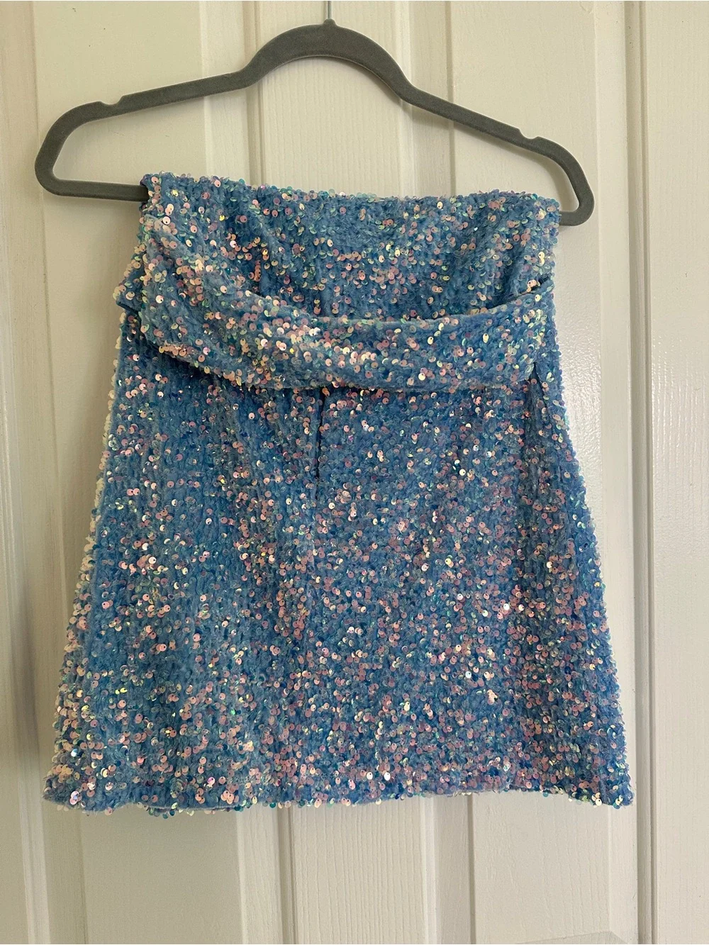 Princess Polly Strapless Sequin Mini Dress in Iridescent Light Blue - Picture 3 of 4